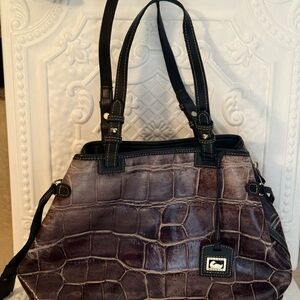 Dooney & Burke Purple-grey Crocodile-Embossed Handbag Double Strap